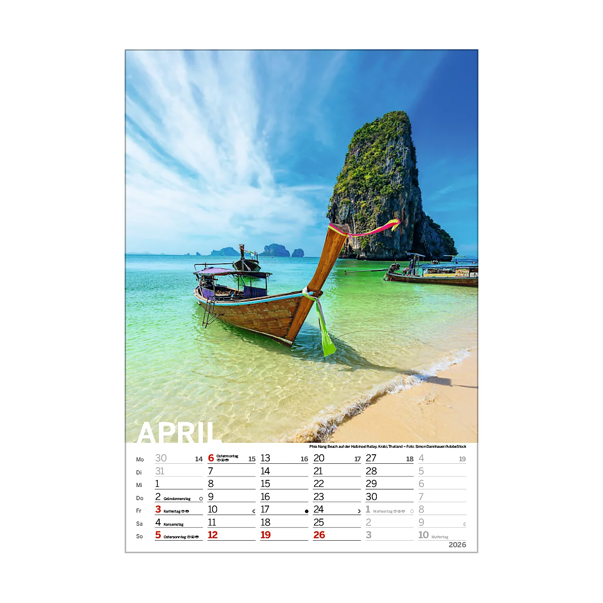 Bildkalender Korsch Traumstrände 2026, mit Fotomotiven, B 235 x H 335 mm, Papier