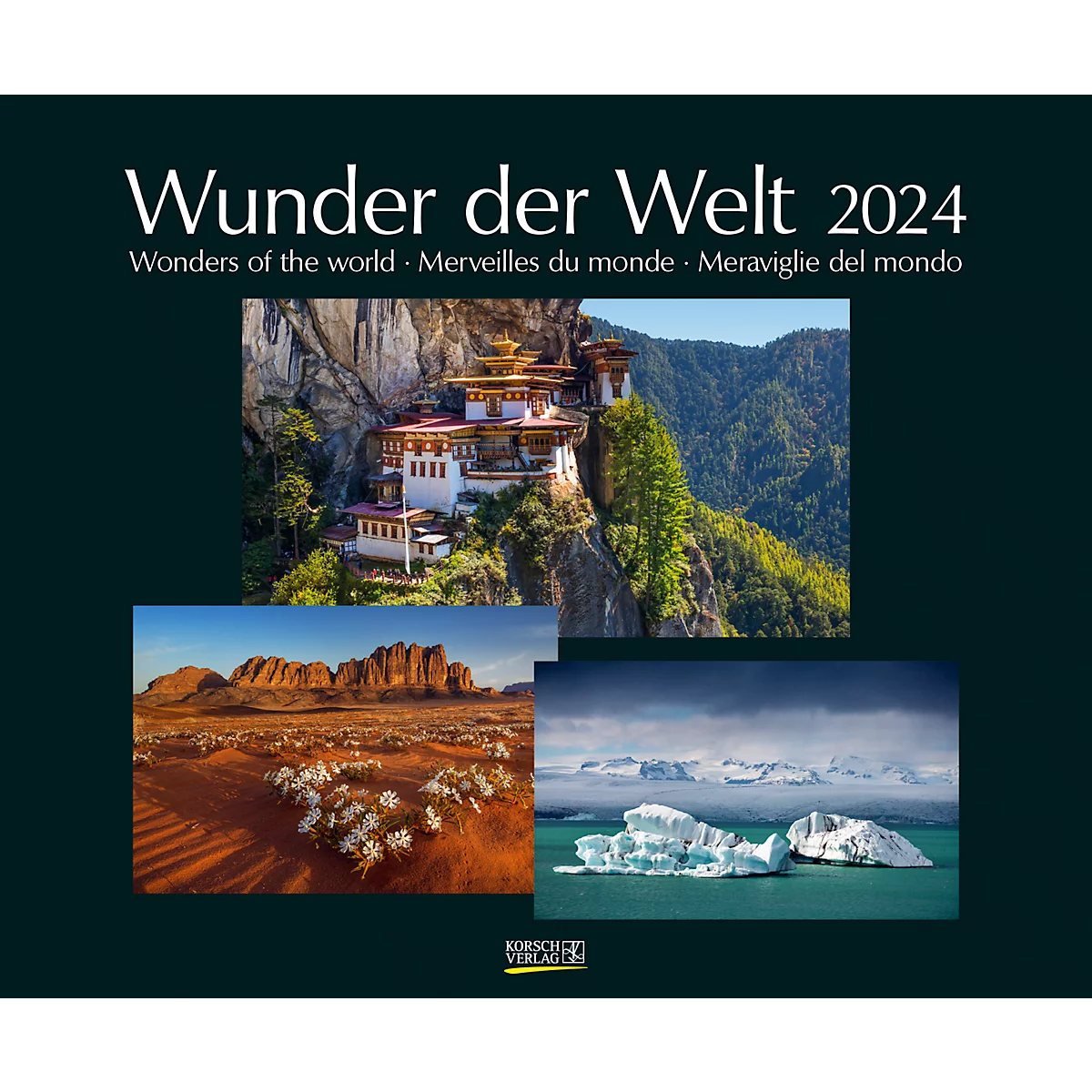 Bildkalender Korsch 'Wunder der Welt 2024', Titelblatt und 12 