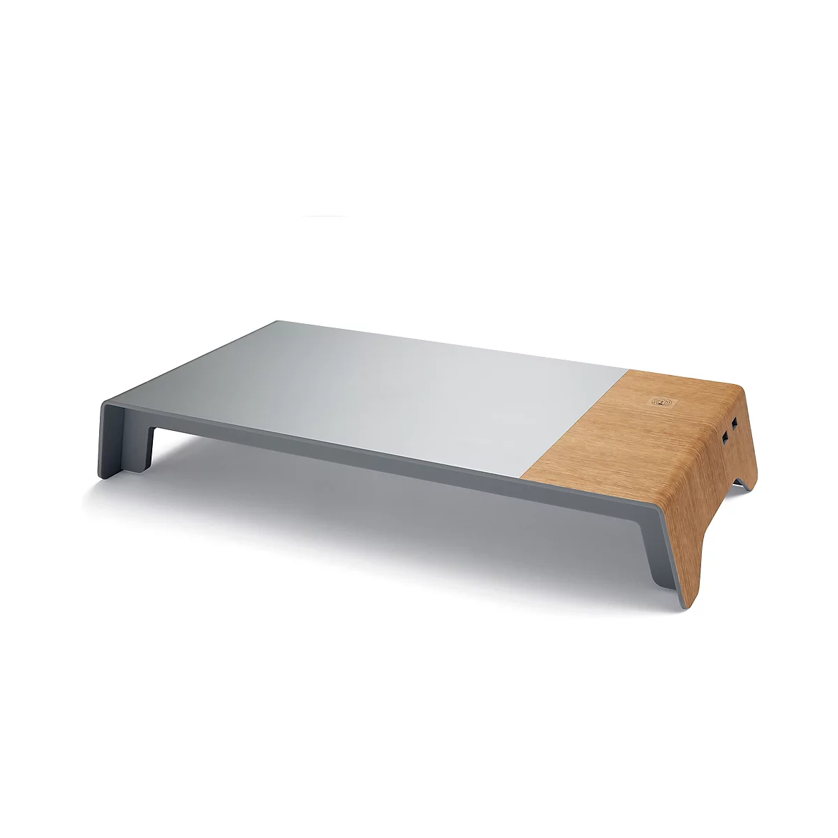 Bildschirmerhöhung sigel® smartstyle, bis 5 kg, mit Qi-Ladefunktion + 2 x USB 2.0, Kunststoff/Acryl, Metallic-Holz-Optik