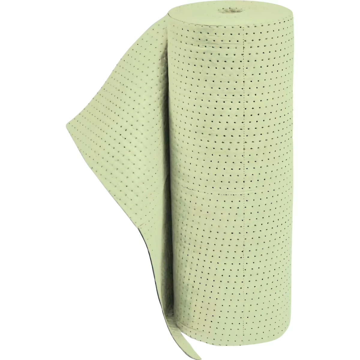 Rolled, perforated cleaning cloth, light green. Part of the cloth is unrolled.