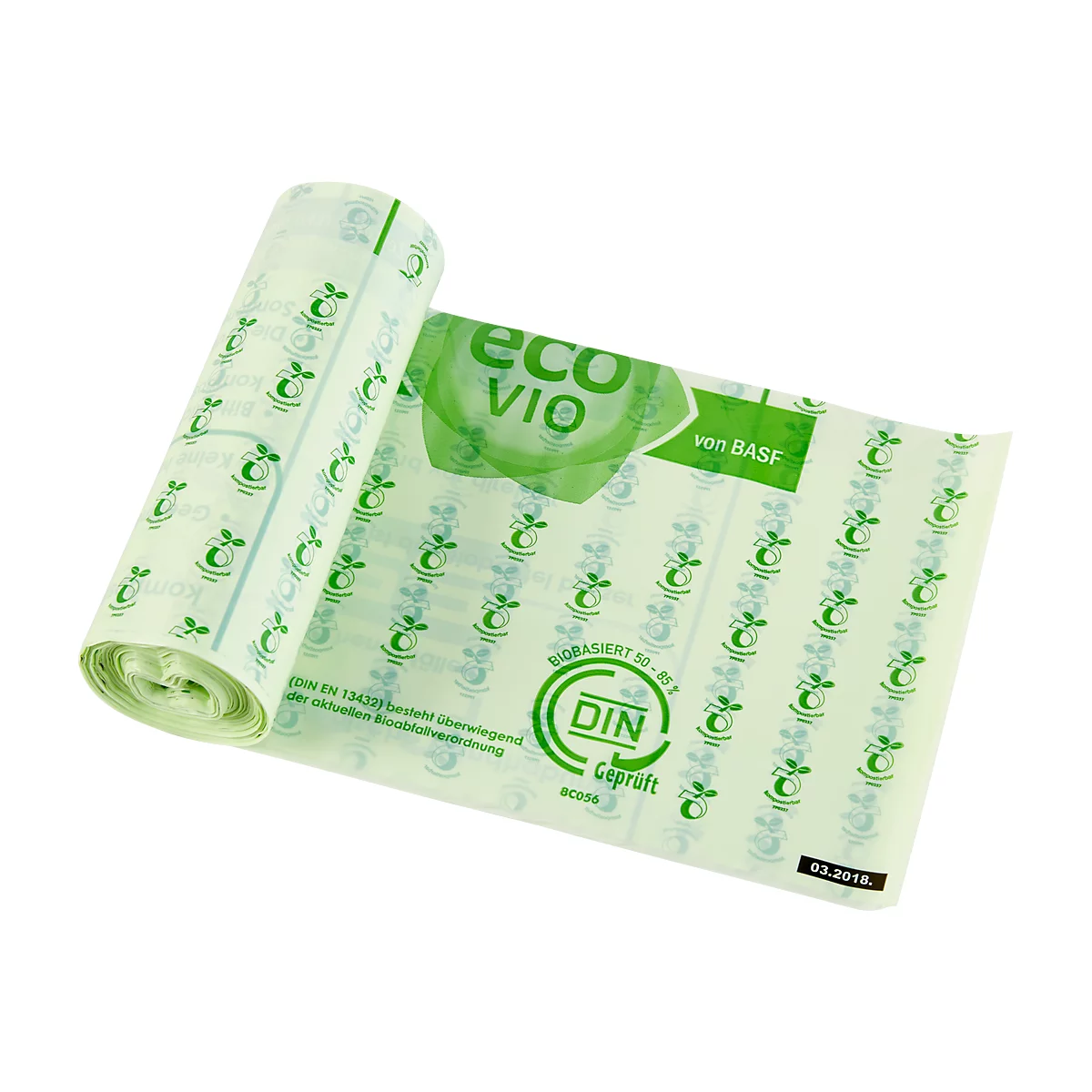 Rolle mit Müllbeuteln, bedruckt mit dem Label "eco Vio".