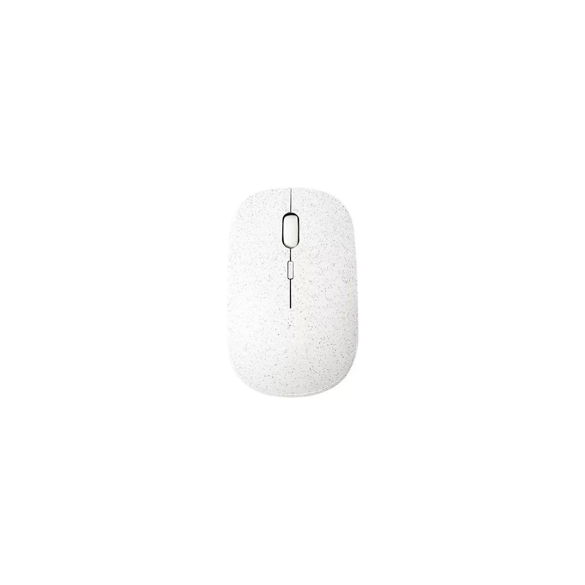 Weiße, kabellose Computermaus mit gesprenkeltem Granit-Design auf weißem Hintergrund.