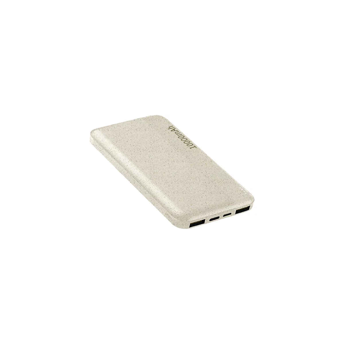 Beigefarbene Powerbank mit gesprenkelter Oberfläche und 10000mAh Aufdruck.