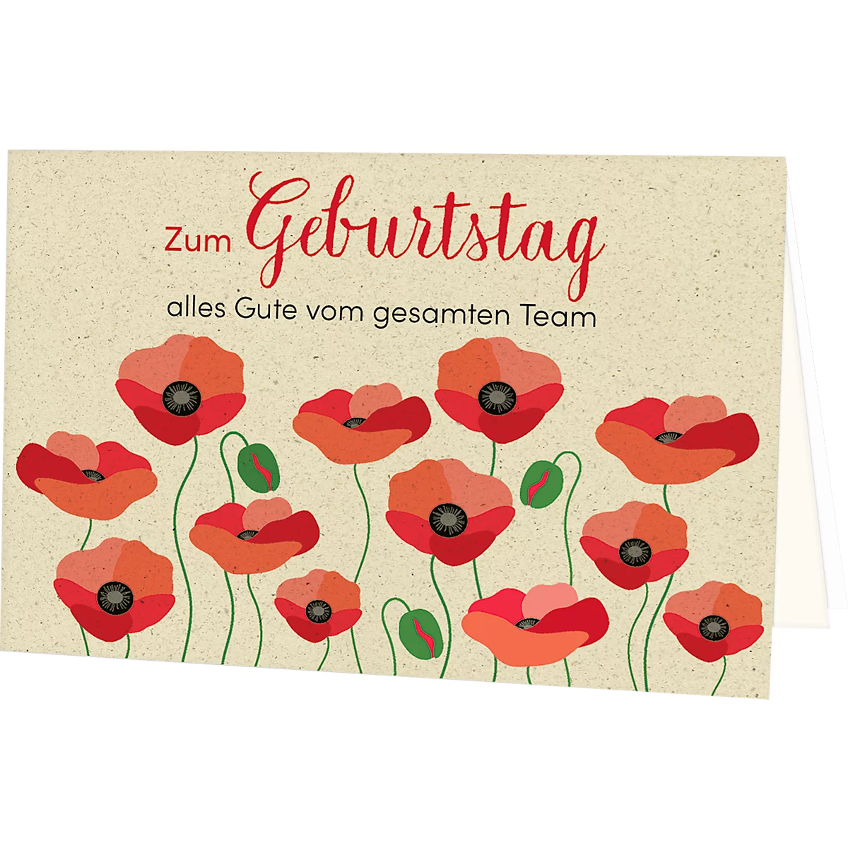 Birthday card with red poppies and the inscription: Happy birthday, best wishes from the entire team.