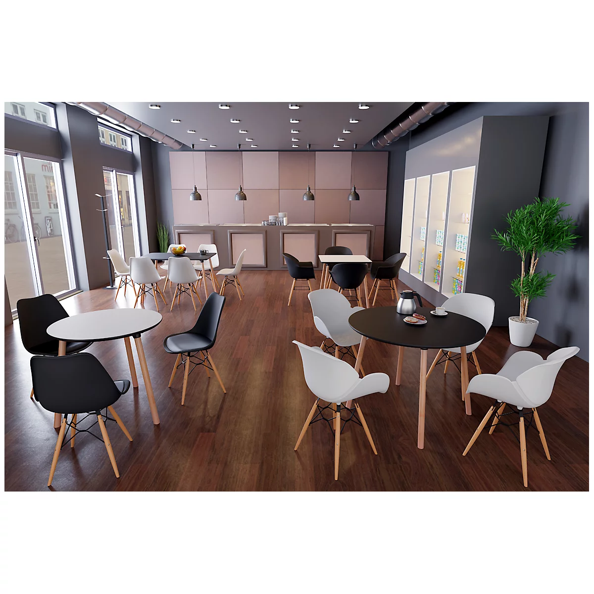 Bistrotisch Palomba, rund, 4-Fuss Gestell aus Massivholz, Ø 1000 x H 750 mm, schwarz/Buche