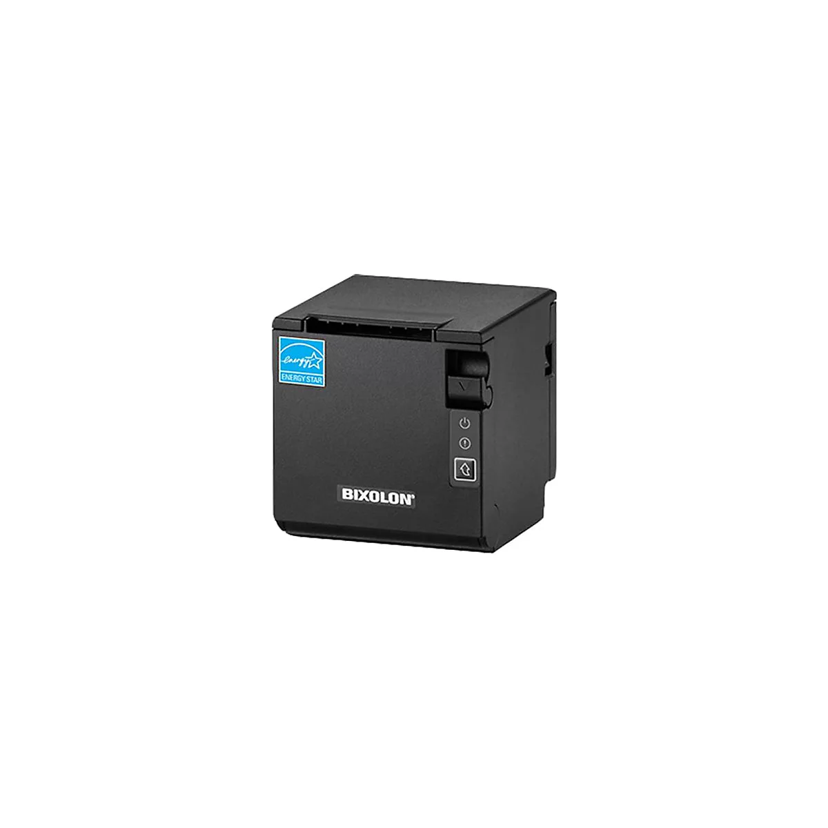 Imprimante thermique Bixolon noire avec autocollant Energy Star et boutons de commande.