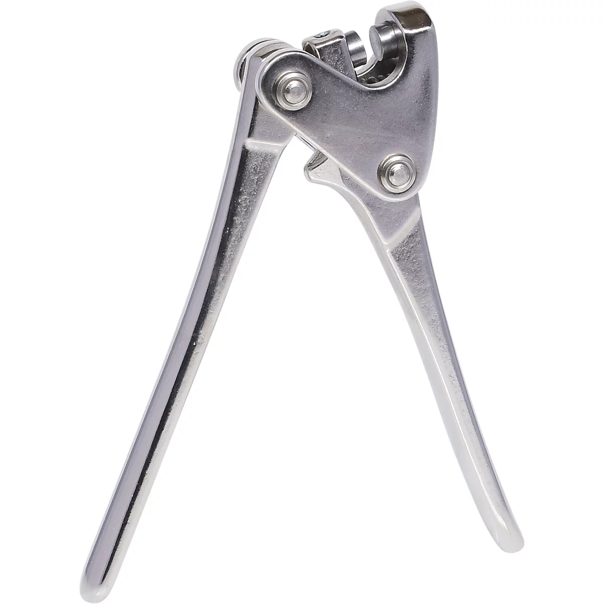 Zange aus Metall, teilweise geöffnet. Der Griff und die Zange sind verbunden.