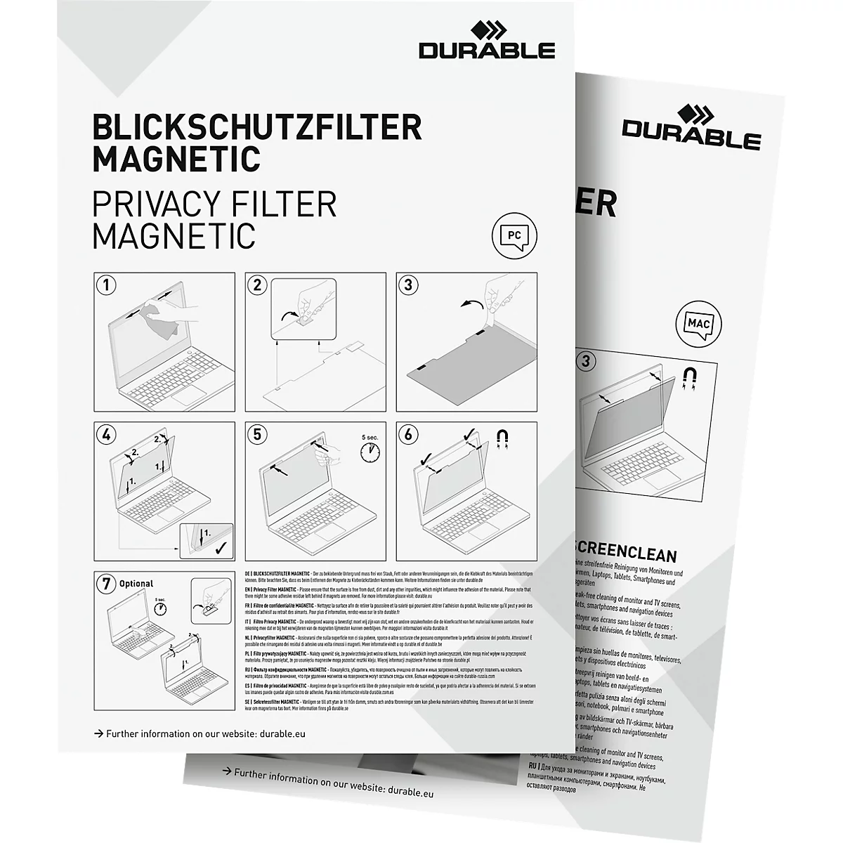 Blickschutzfilter Durable MAGNETIC, für Notebooks & Touchscreens mit 15,6'' & Bildformat 16:9, inkl. Dokumententasche & Mikrofasertuch, anthrazit/grau