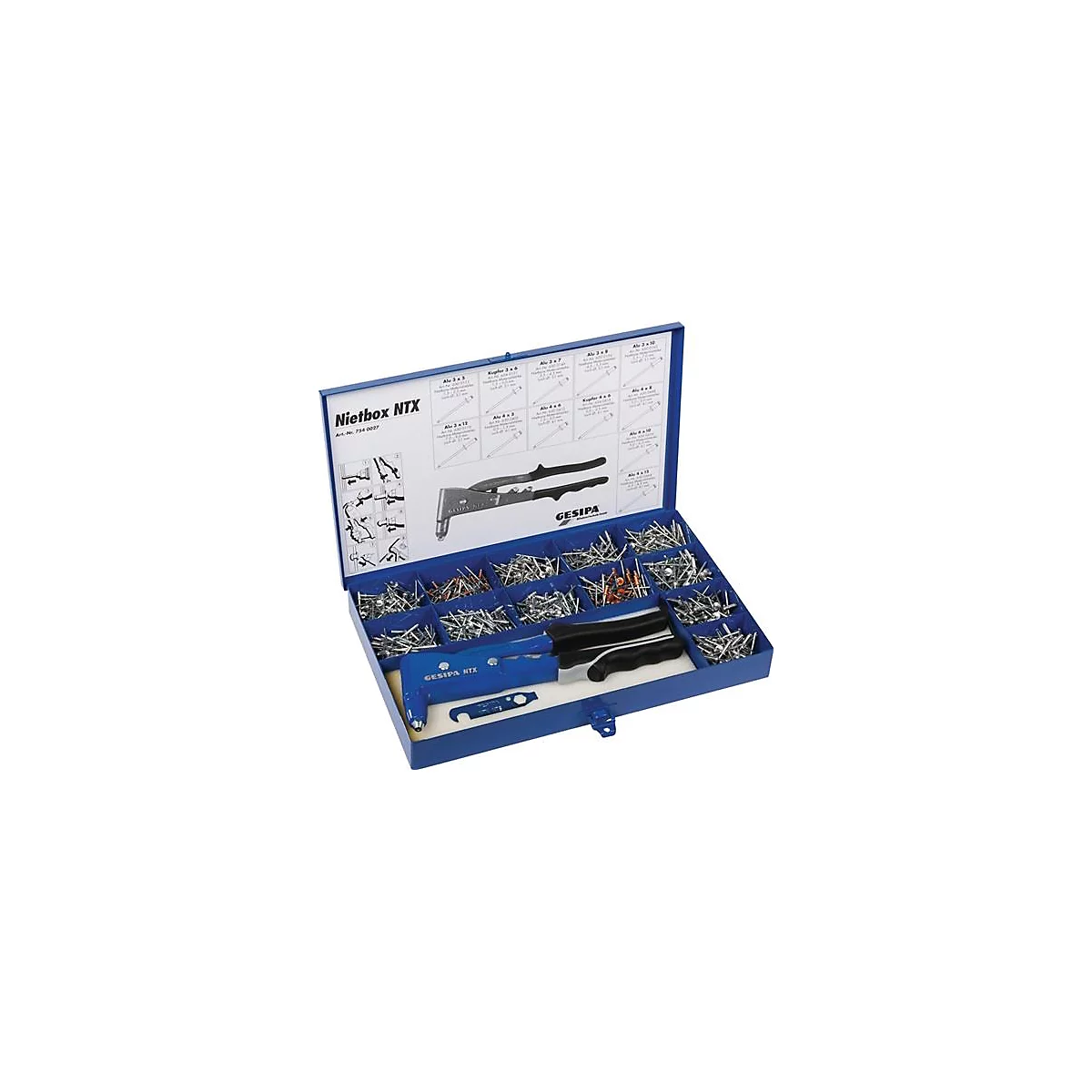 Blindklinknagel assortiment klinknagel doos 942st.NTX en blindklinknagels