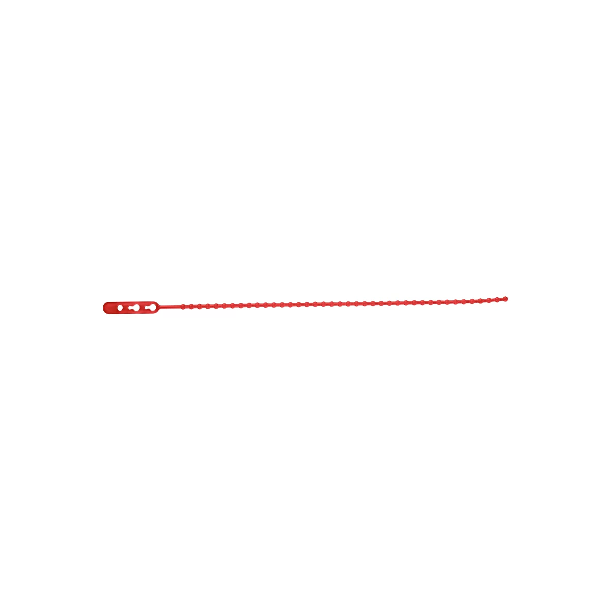 Close-up of a red hose with corrugated ribs and a cylindrical part with white symbols.