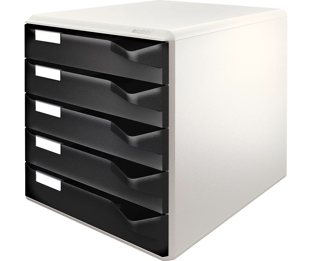 Bloc à tiroirs LEITZ®, 5 tiroirs, format A4, polystyrène, gris clair/noir