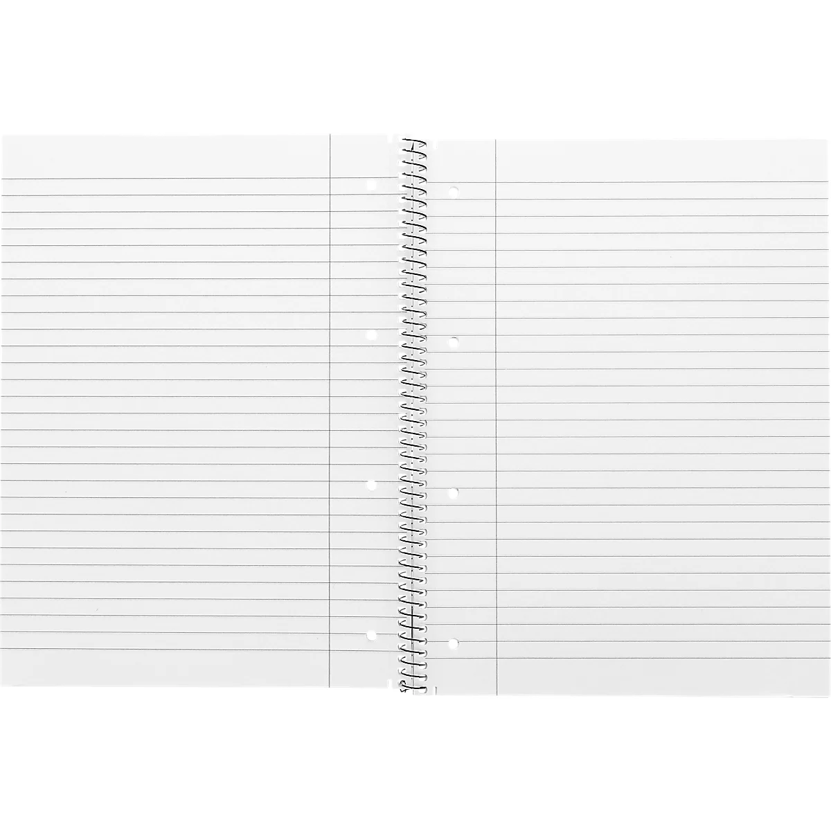 Cahier à spirale ouvert avec pages lignées et perforations latérales.