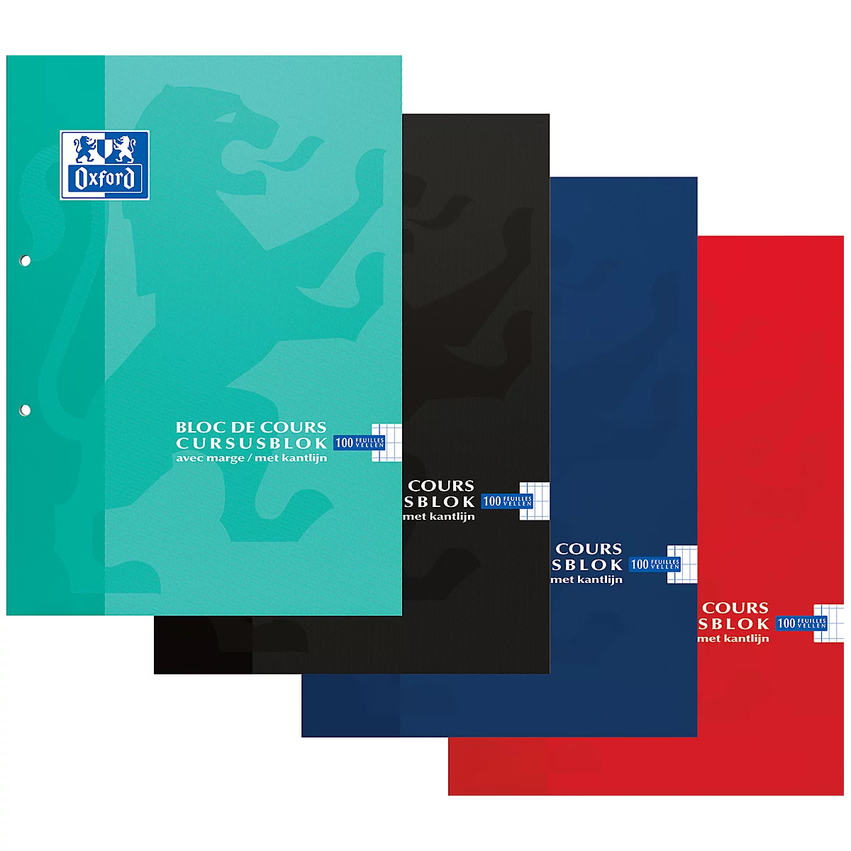 Bloc de cours OXFORD - A4 - 90 g/m²- commercial - 100 feuilles - 5 pièces