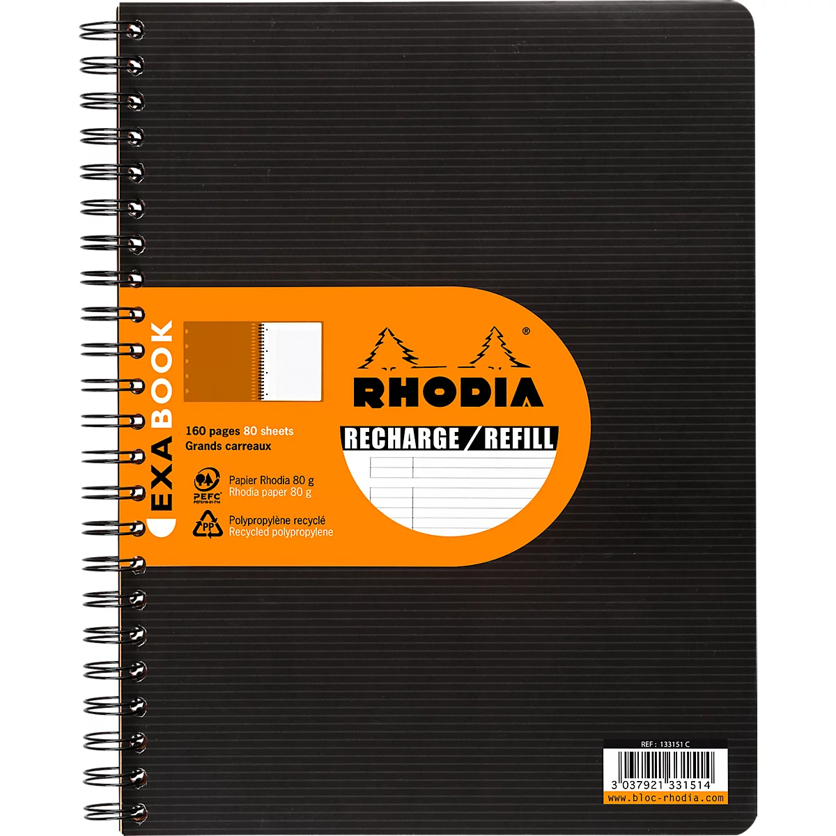 Bloc de recharge pour ExaBook, DIN A4+, 80 feuilles, 90 g/m², double spirale, ligné, avec marge et cadre