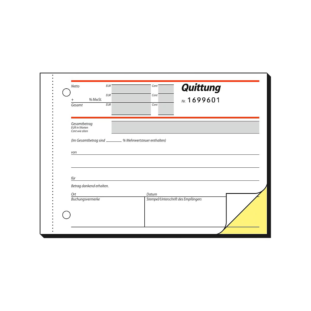 Bloc de reçus SD 121 sigel®, format A6 paysage, avec numérotation continue, papier autocopiant