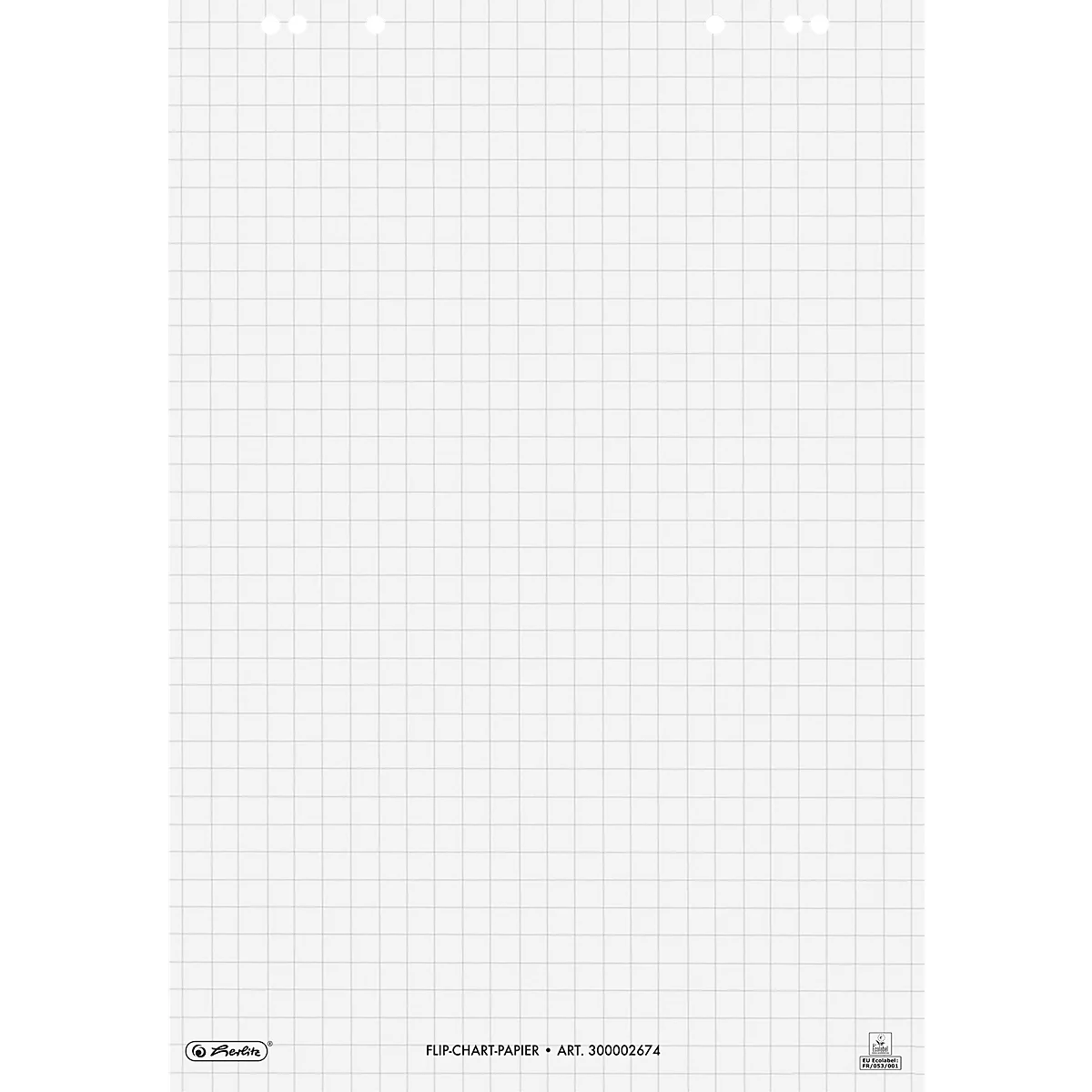 Bloc de rotafolio Herlitz, cuadriculado, con 6 agujeros, perforado, 650 mm de ancho x 980 mm de alto, papel blanco, 5 unidades de 20 hojas cada una