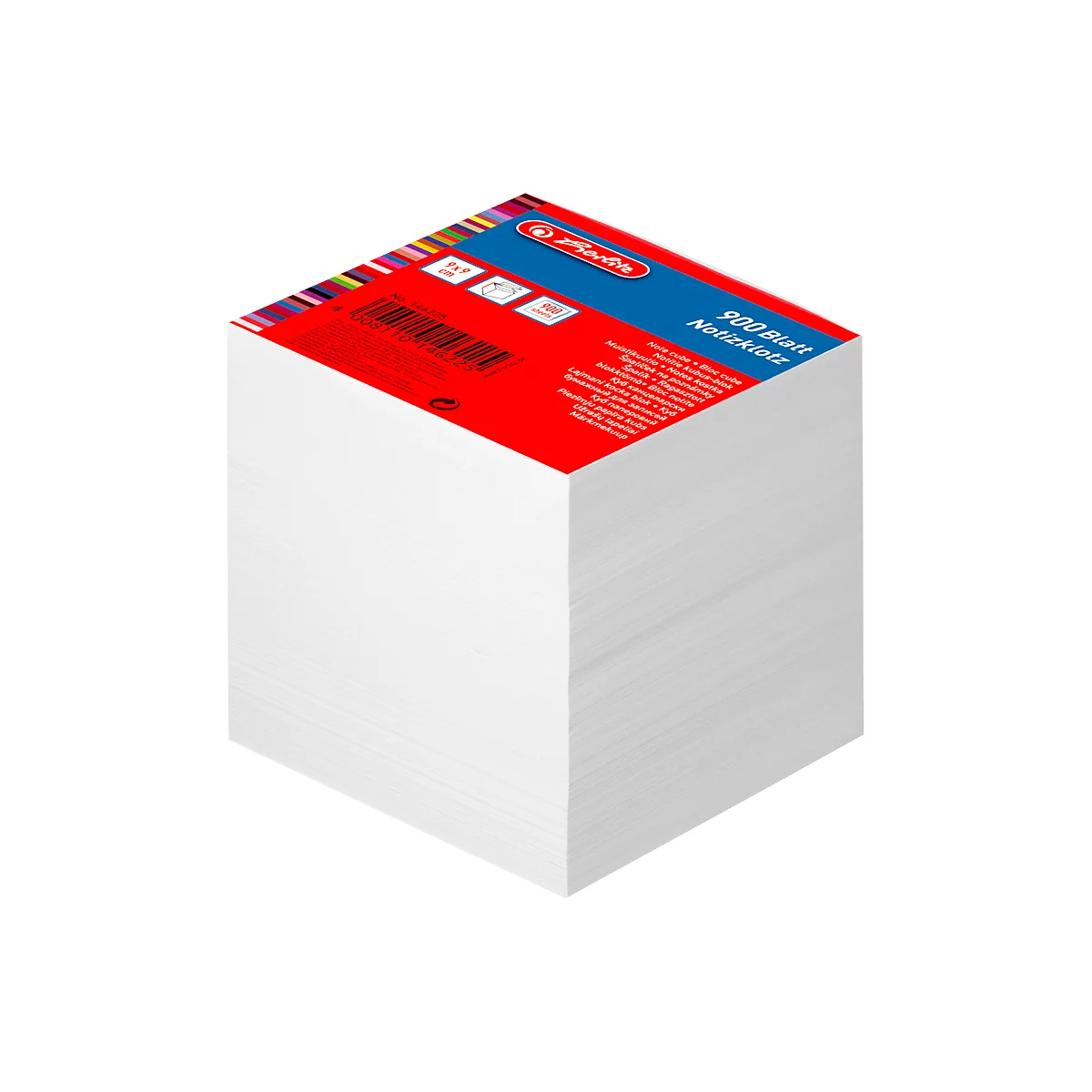 Bloc mémo cube Herlitz, papier sans bois, l. 90 x P 90 x H 90 mm, 900 feuillets collés, blanc