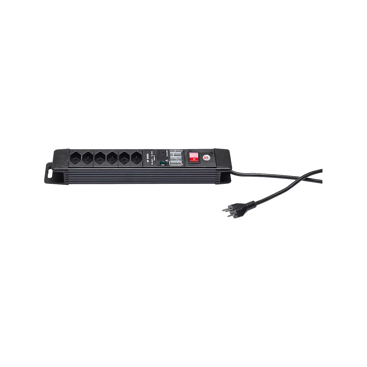 Bloc multiprise, 6 prises, avec interrupteur, noir, Premium-Line
