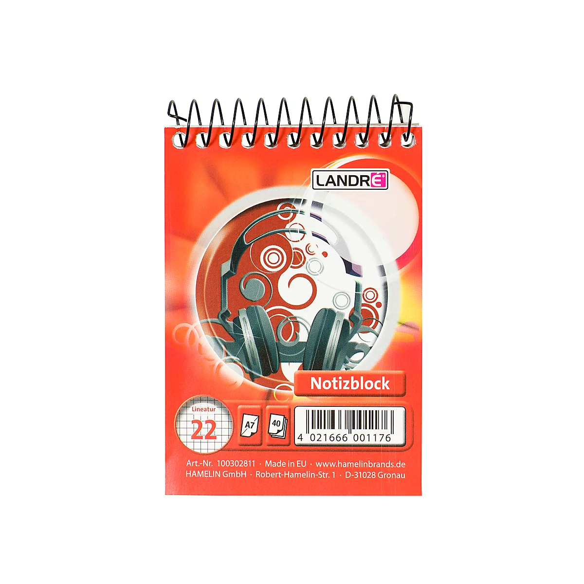 Bloc-notes à spirale LANDRÉ, quadrillé, A7, 70 g/m², sans bois, blanc, 40 feuilles
