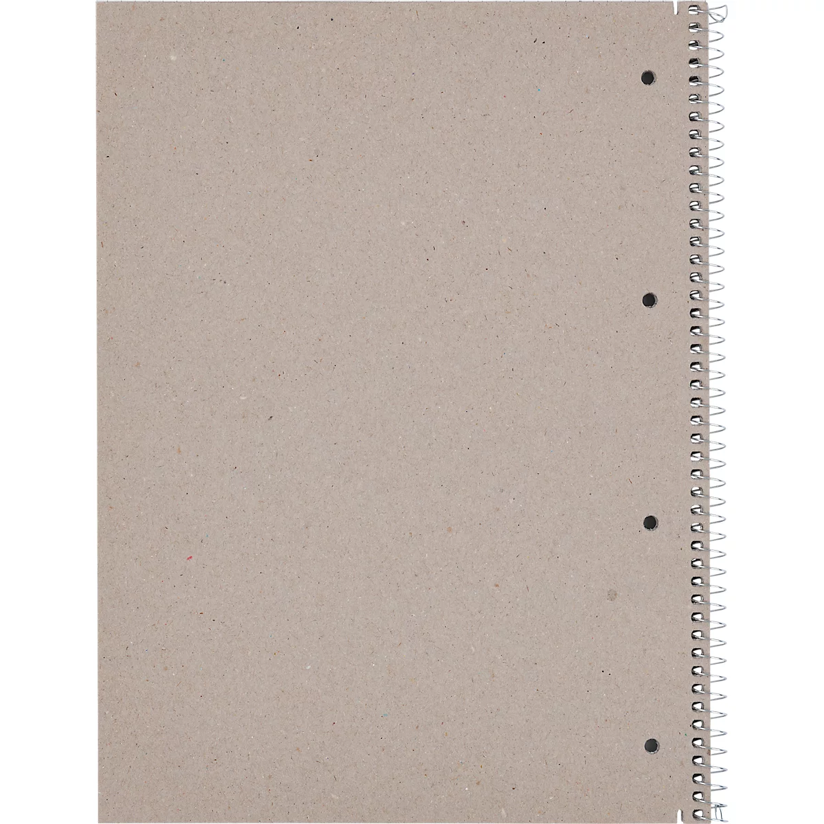 Un carnet à spirales en carton brun clair avec quatre trous perforés sur le côté droit.