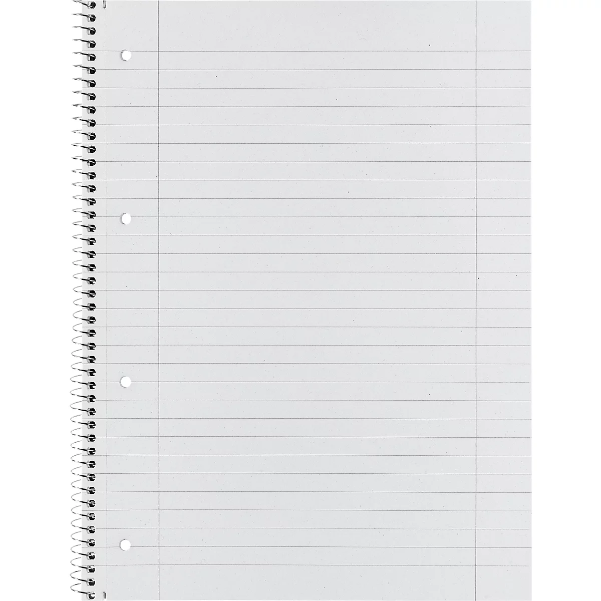 Page vierge d'un bloc-notes à spirale ligné avec des perforations sur le côté.