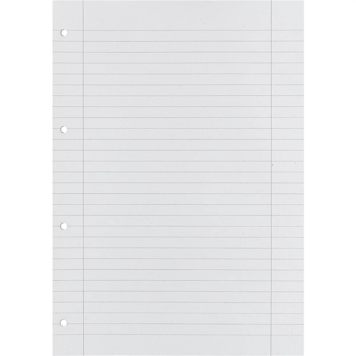 Une feuille de papier blanche lignée avec quatre perforations rondes sur le bord gauche.