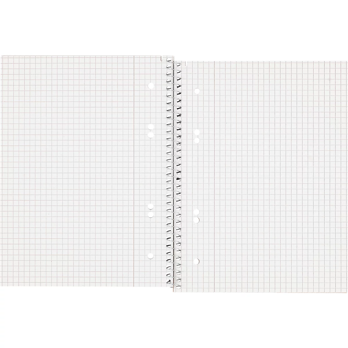 Carnet ouvert avec papier quadrillé blanc et reliure spirale au centre.