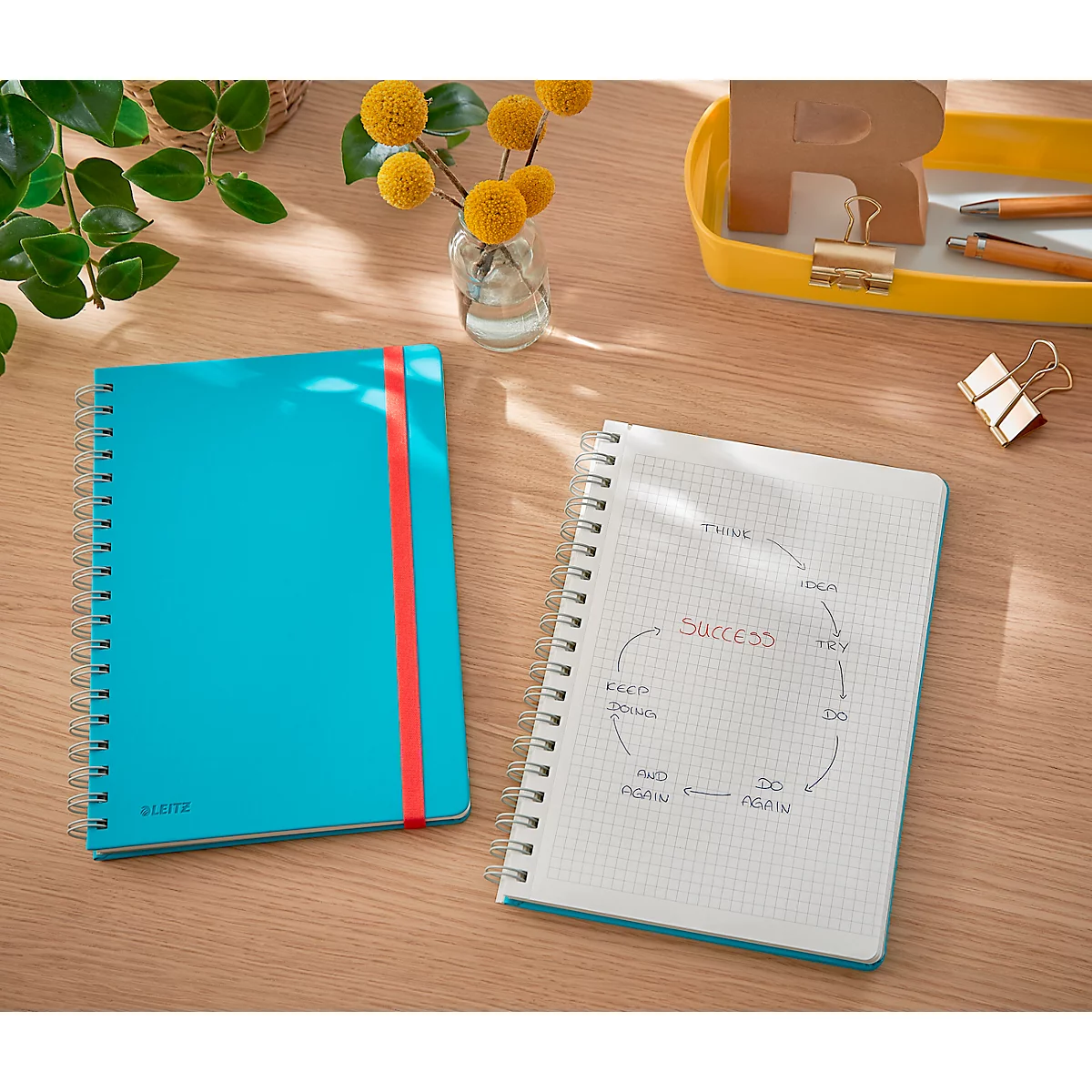 Bloc-notes Leitz Cosy, DIN B5, quadrillé, reliure spirale, papier 100 g/m², 80 feuilles, bleu