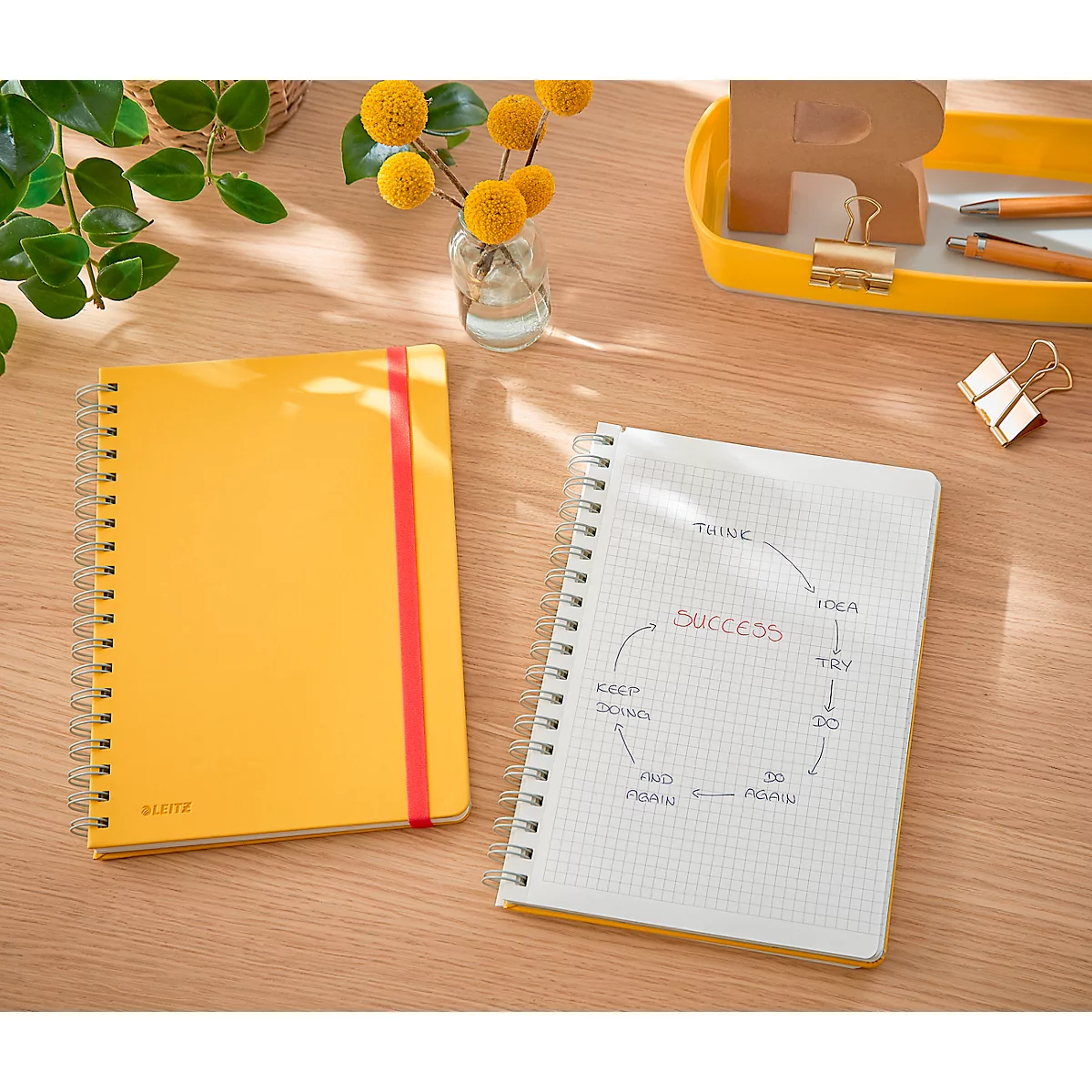 Bloc-notes Leitz Cosy, DIN B5, quadrillé, reliure spirale, papier 100 g/m², 80 feuilles, jaune