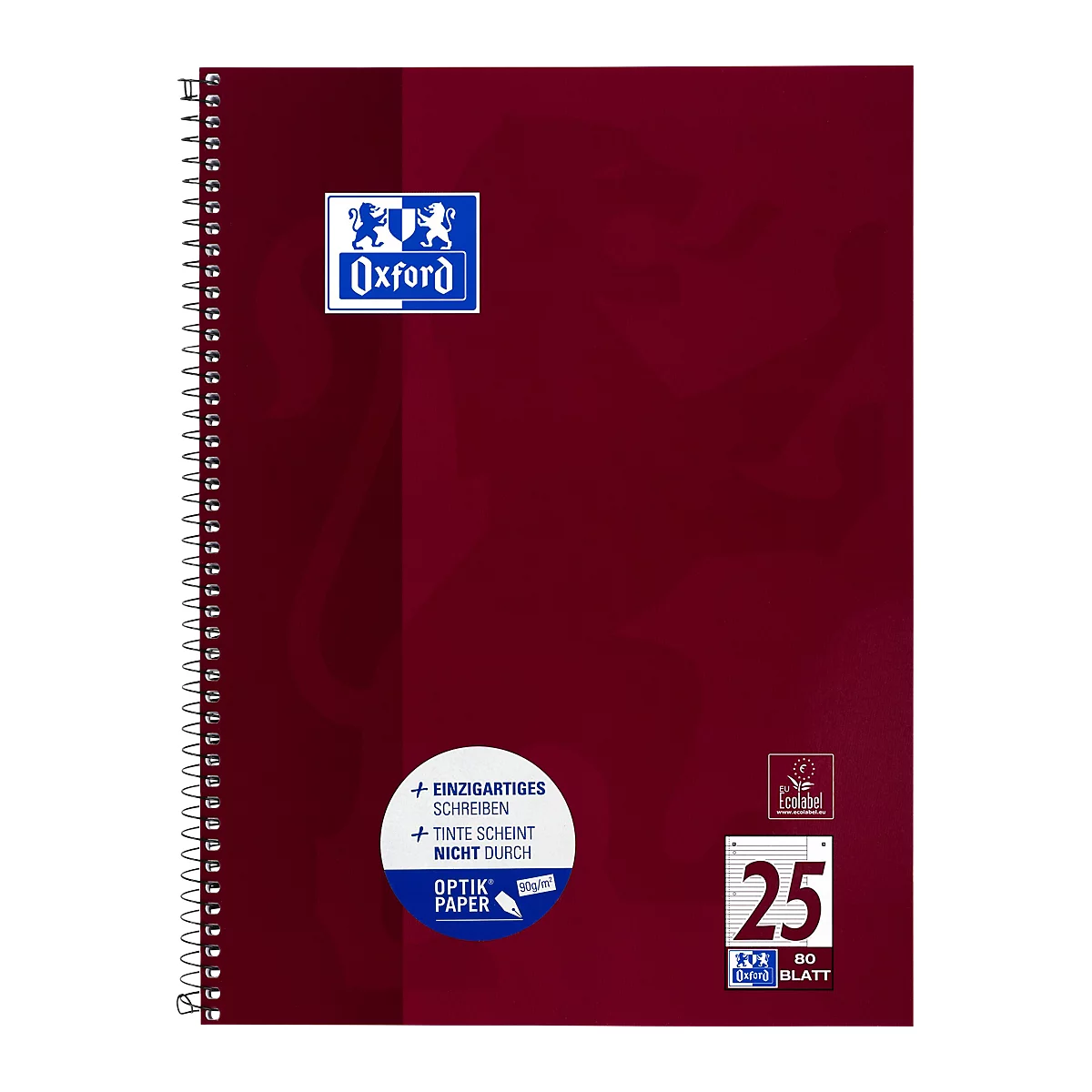 Bloc-notes OXFORD School DIN A4+, 80 pages, ligné, marge de droite, prune