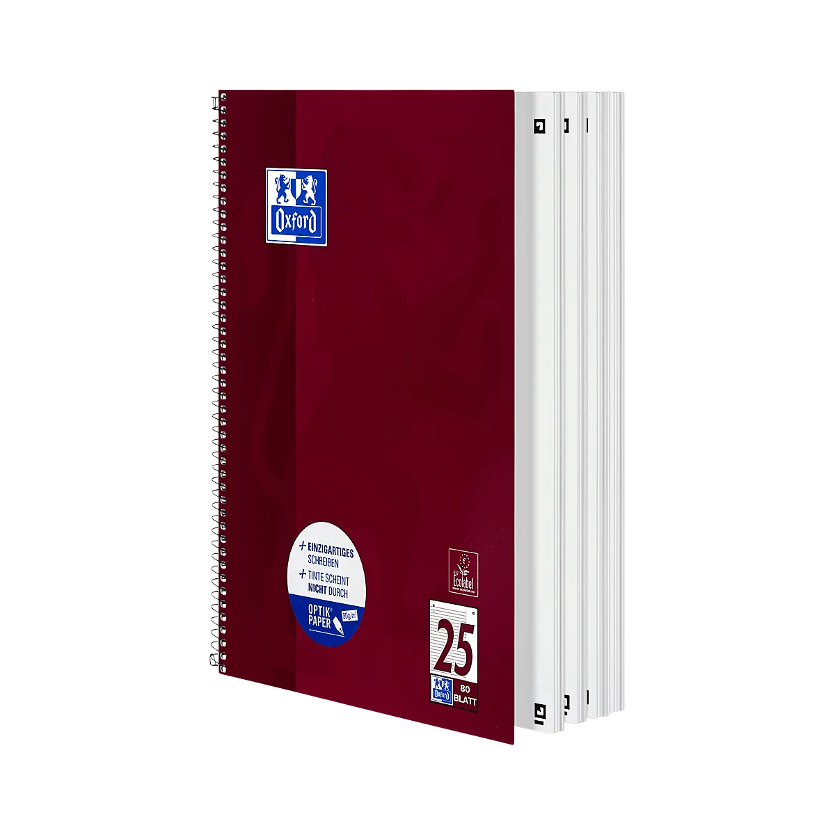 Bloc-notes OXFORD School DIN A4+, 80 pages, ligné, marge de droite, prune