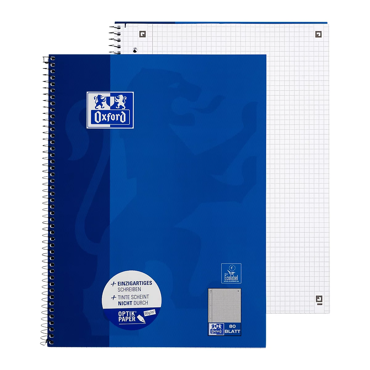 Bloc-notes OXFORD School DIN A4+, 80 pages, quadrillé, marge gauche, bleu