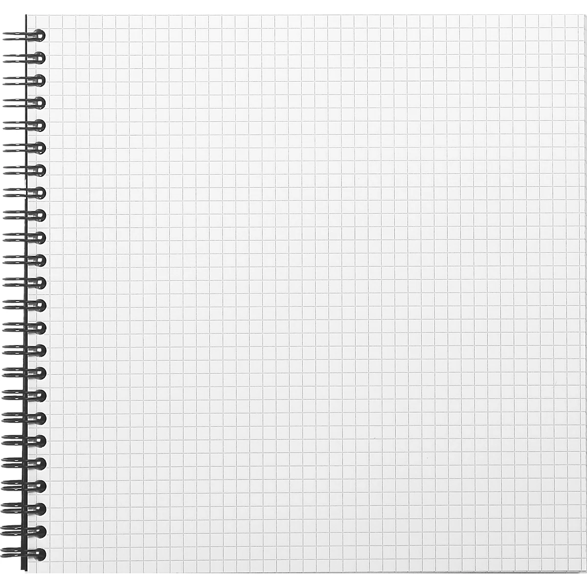 Bloc-notes avec reliure à spirale et pages quadrillées. Le fond est blanc.