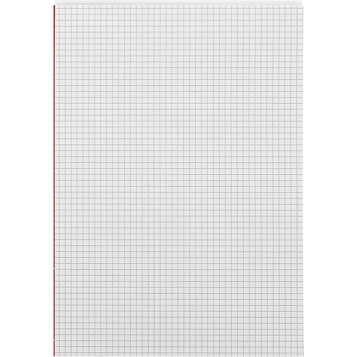 Feuille de papier quadrillé avec une marge rouge sur le côté gauche.