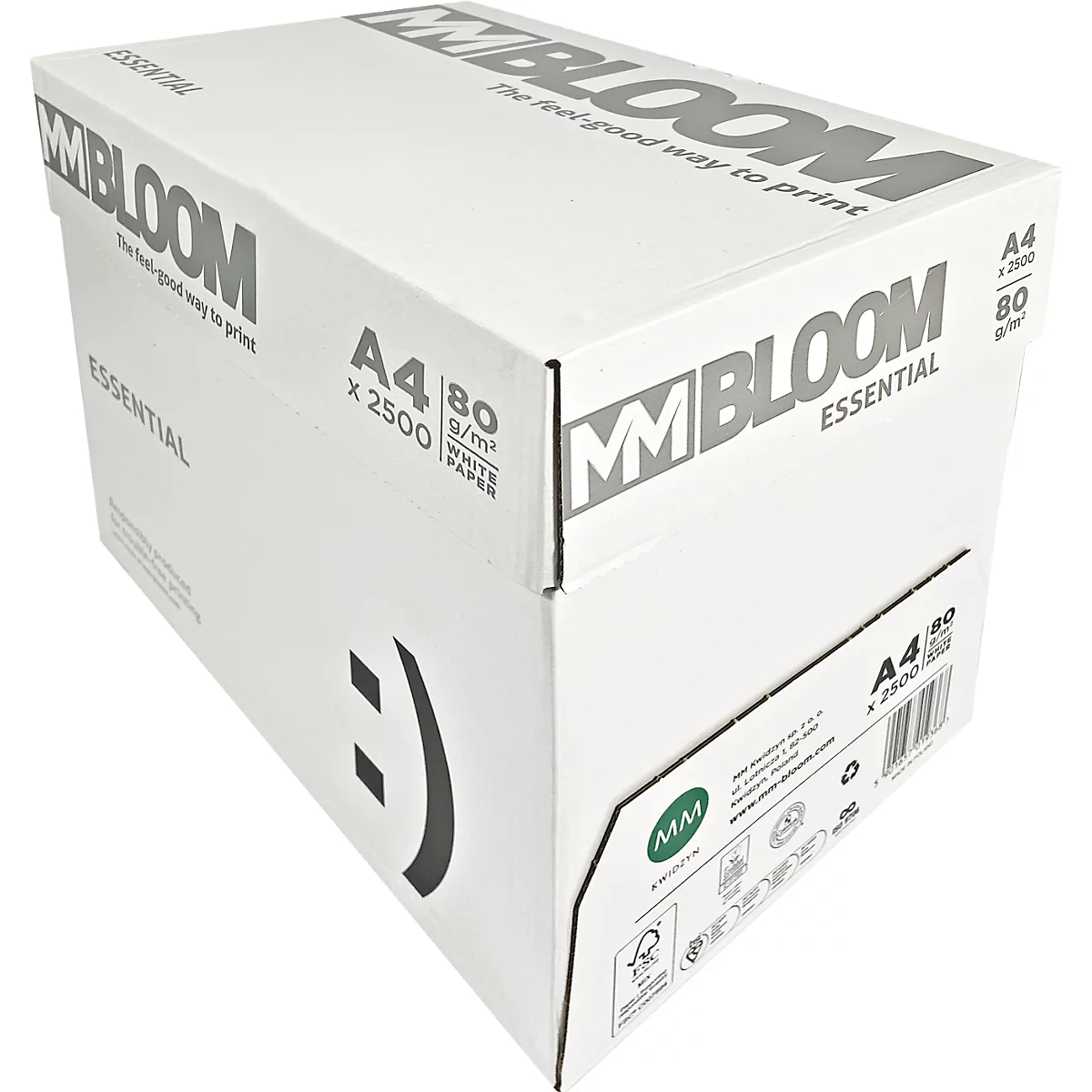 Bloom Essential Kopierpapier, DIN A4 quer, 80 g/m², reinweiss, 2500 Blatt