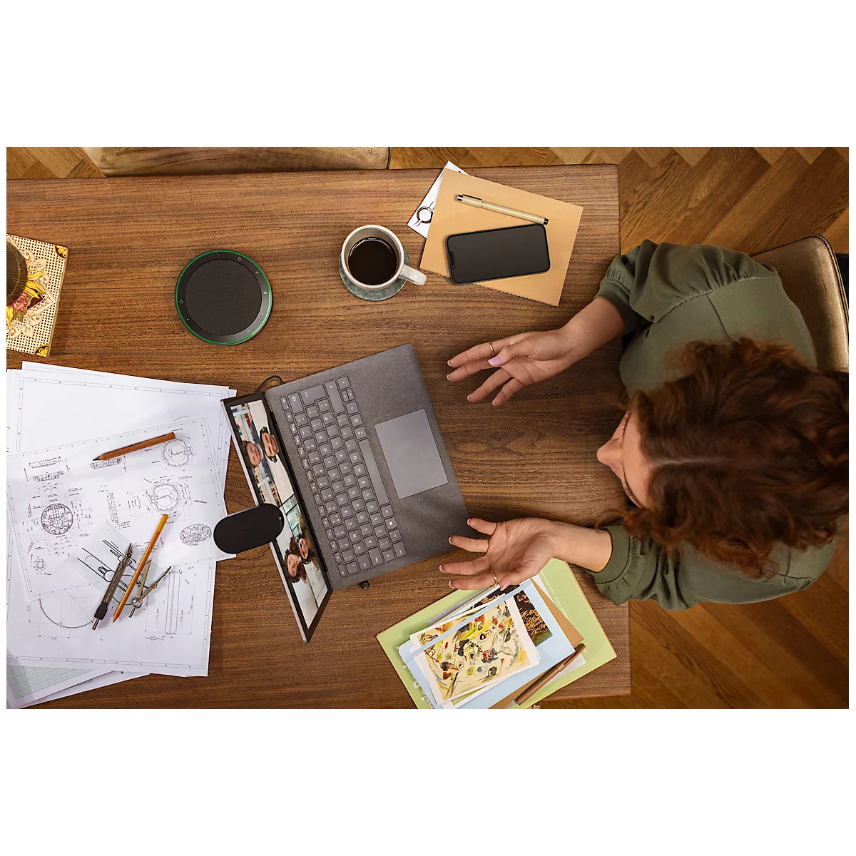 Bluetooth Freisprecheinrichtung Jabra SPEAK2 75, tragbar, bis 4 Teilnehmer, bis 30 m, bis 32 h, 4 Mikrofone, USB-C, optimiert für Microsoft Teams, dunkelgrau