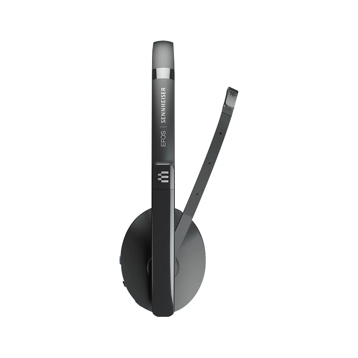 Black headset with a microphone and ear cup. Sennheiser and EPOS logos are visible.