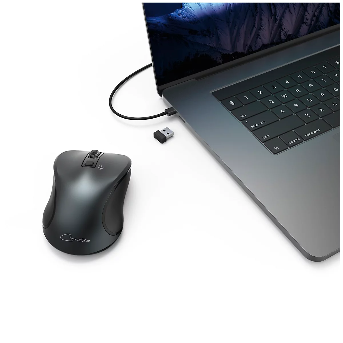 Bluetooth muis hama Canosa, voor links- en rechtshandigen, bereik tot 8 m, USB nano-ontvanger, 3 knoppen &amp; scrollwiel, 800-1600 dpi, batterij, antraciet