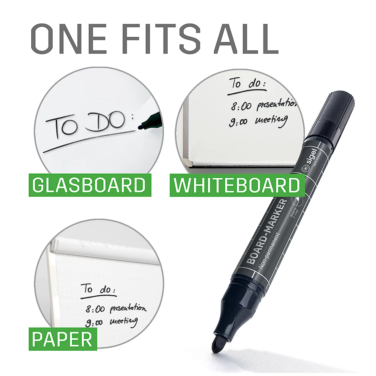 Board-Marker Sigel, 4er Set, Rundspitze: 2-3 mm, leicht abwischbar, farbsortiert