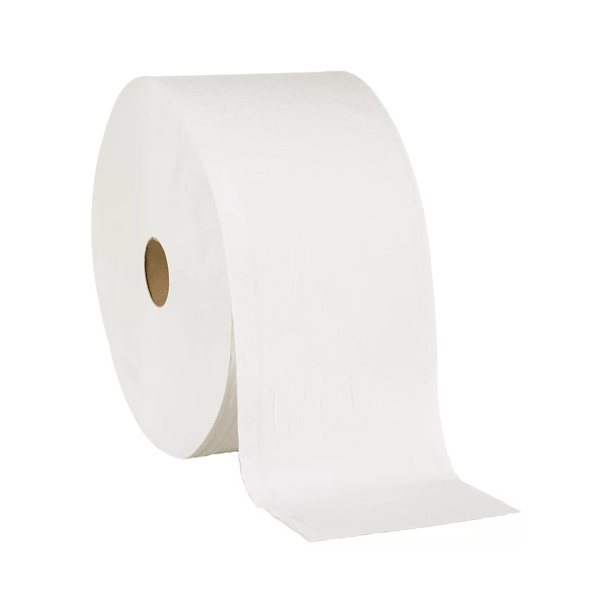 Grand rouleau d'essuie-mains en papier blanc sur fond neutre.