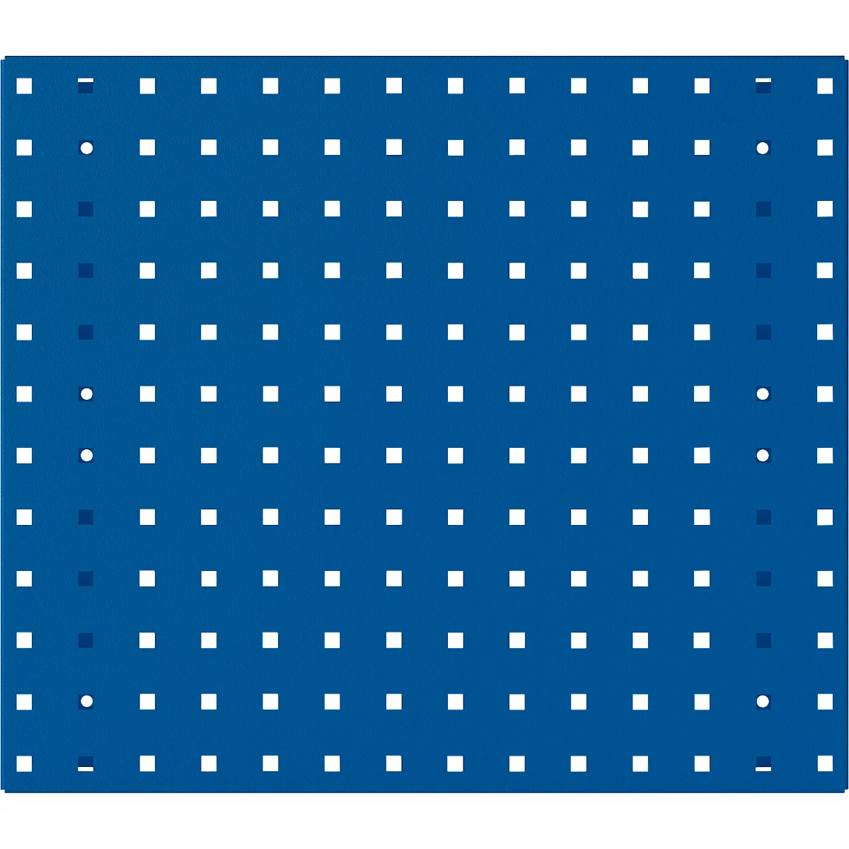 Blauw geperforeerd plaatwerk met vierkante en ronde gaten. Onberispelijk patroon.