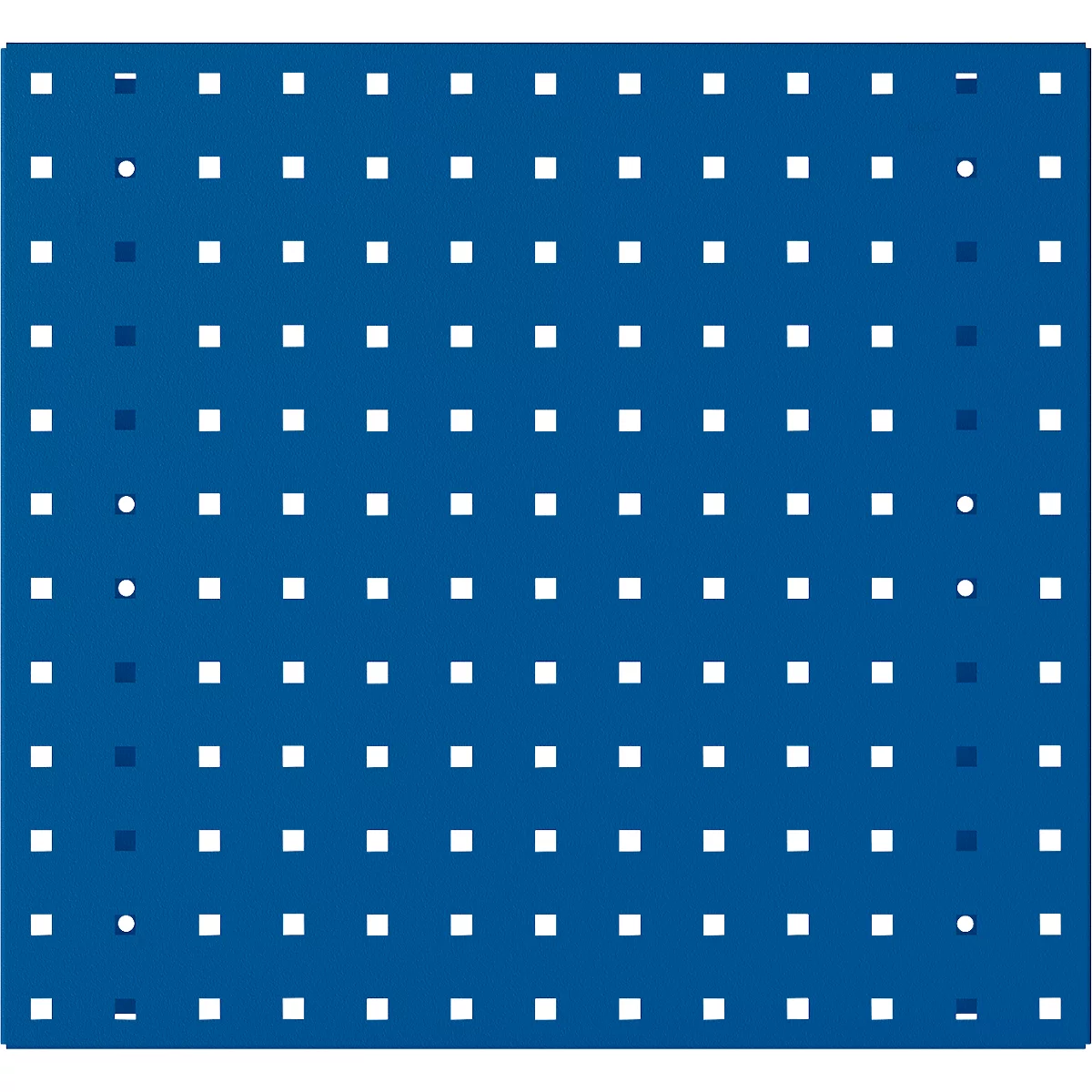 Blauwe achtergrond met witte vierkanten en stippen.
