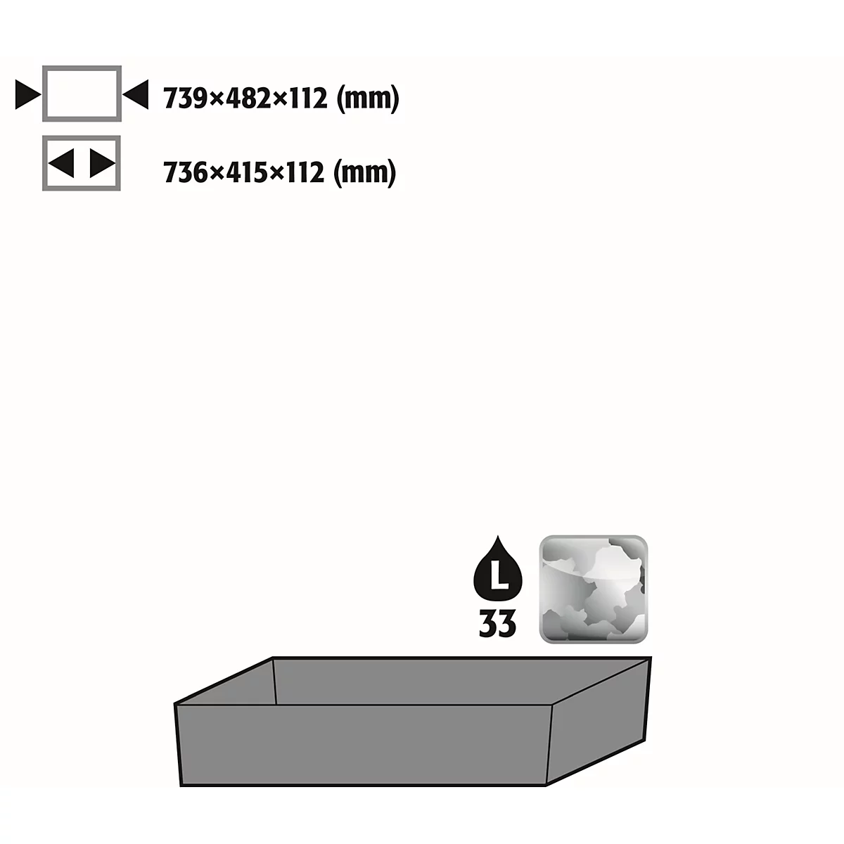 Bodenauffangwanne Stawa-R für asecos Chemikalienschränke der CS und CX Serie, Stahlblech, B 739 x T 482 x H 112 mm, 33 l
