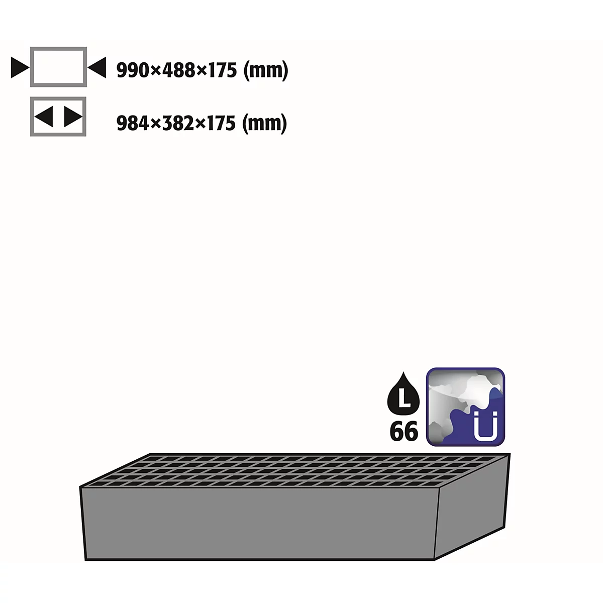 Bodenauffangwanne Stawa-R Groß mit Gitterrost für asecos Chemikalienschränke der CS und CX Serie, Stahlblech, blau, B 990 x T 488 x H 175 mm, 66 l