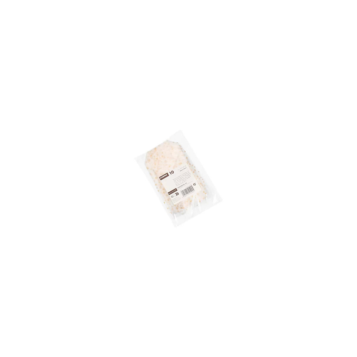 Bodenbeutel Papstar, mit goldenen Sternen, Stärke 30 μ, L 160 x B 95 x H 40 mm, Polypropylen, gold- transparent, 10 Stück