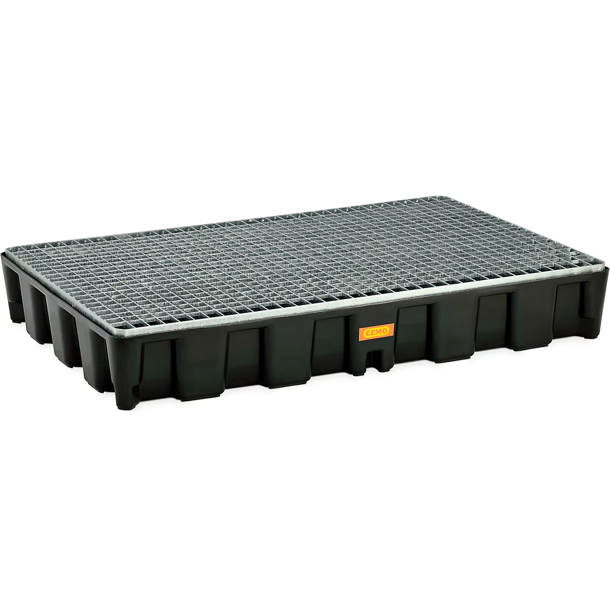 Bodenschutzwanne CEMO 120HD, Polyethylen, 120 l Auffangvolumen, verzinktes Stahlgitterrost, mit Zulassung, B 1200 x T 800 x 180 mm