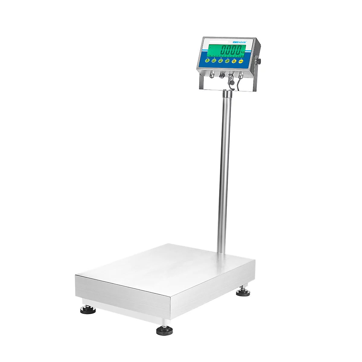 Digitale Waage aus Metall mit Display, das „0.000“ anzeigt.