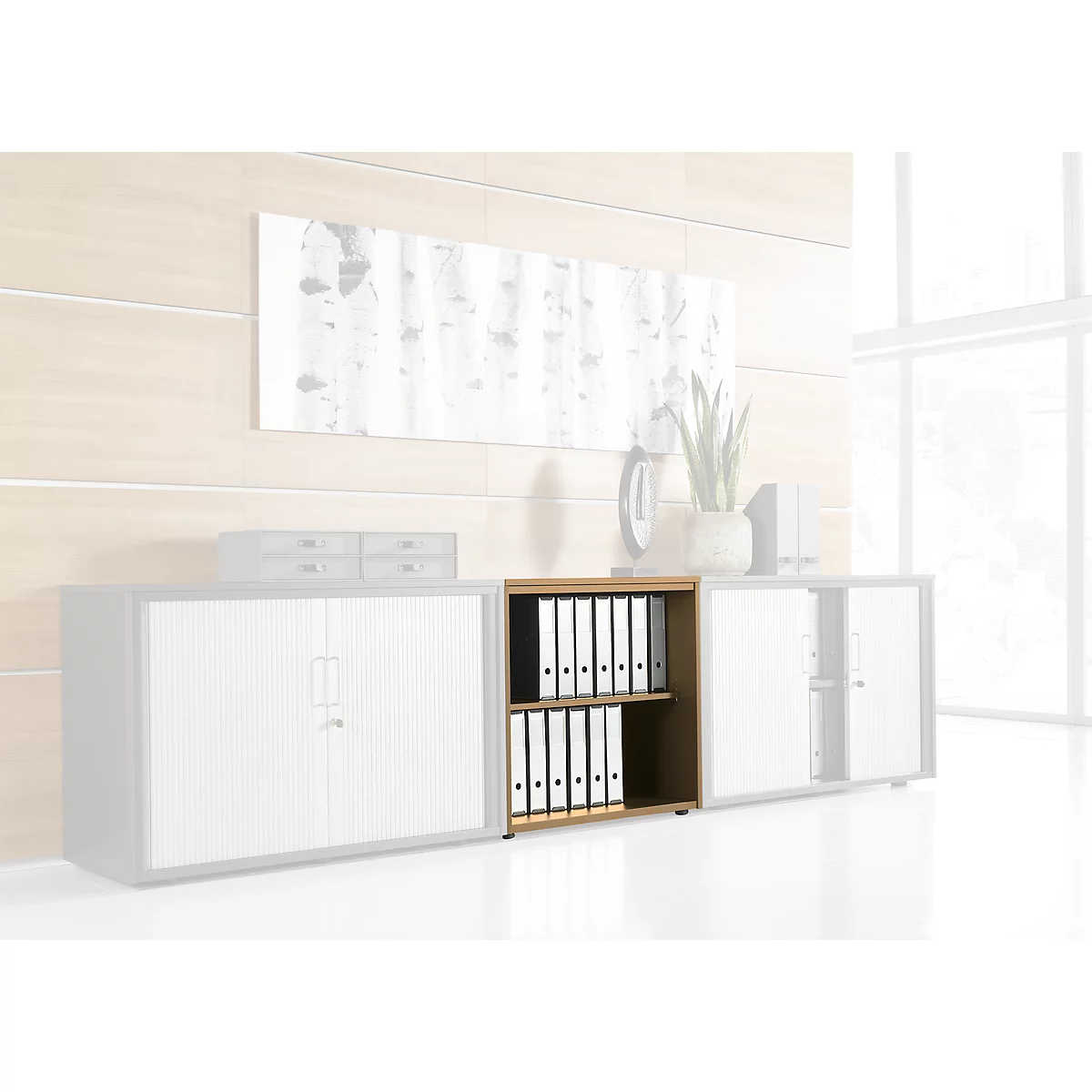 Boekenkast, 2 OH, fijne spaanplaat, B 1000 x D 450 x H 820 mm, beukendecor