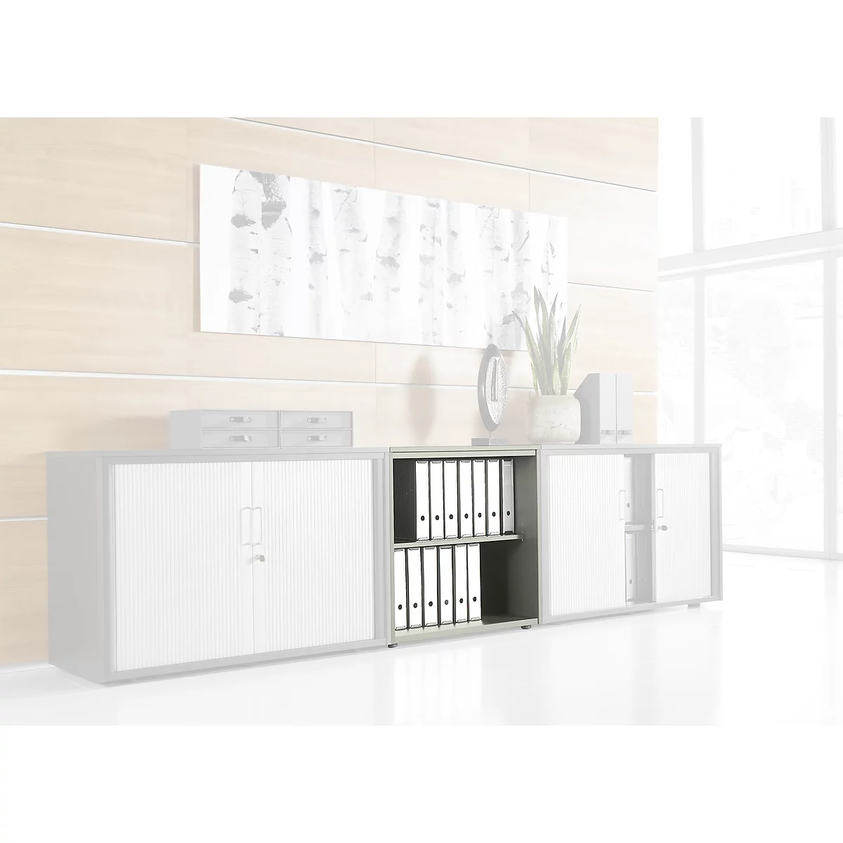 Boekenkast, 2 OH, fijne spaanplaat, B 1000 x D 450 x H 820 mm, lichtgrijs