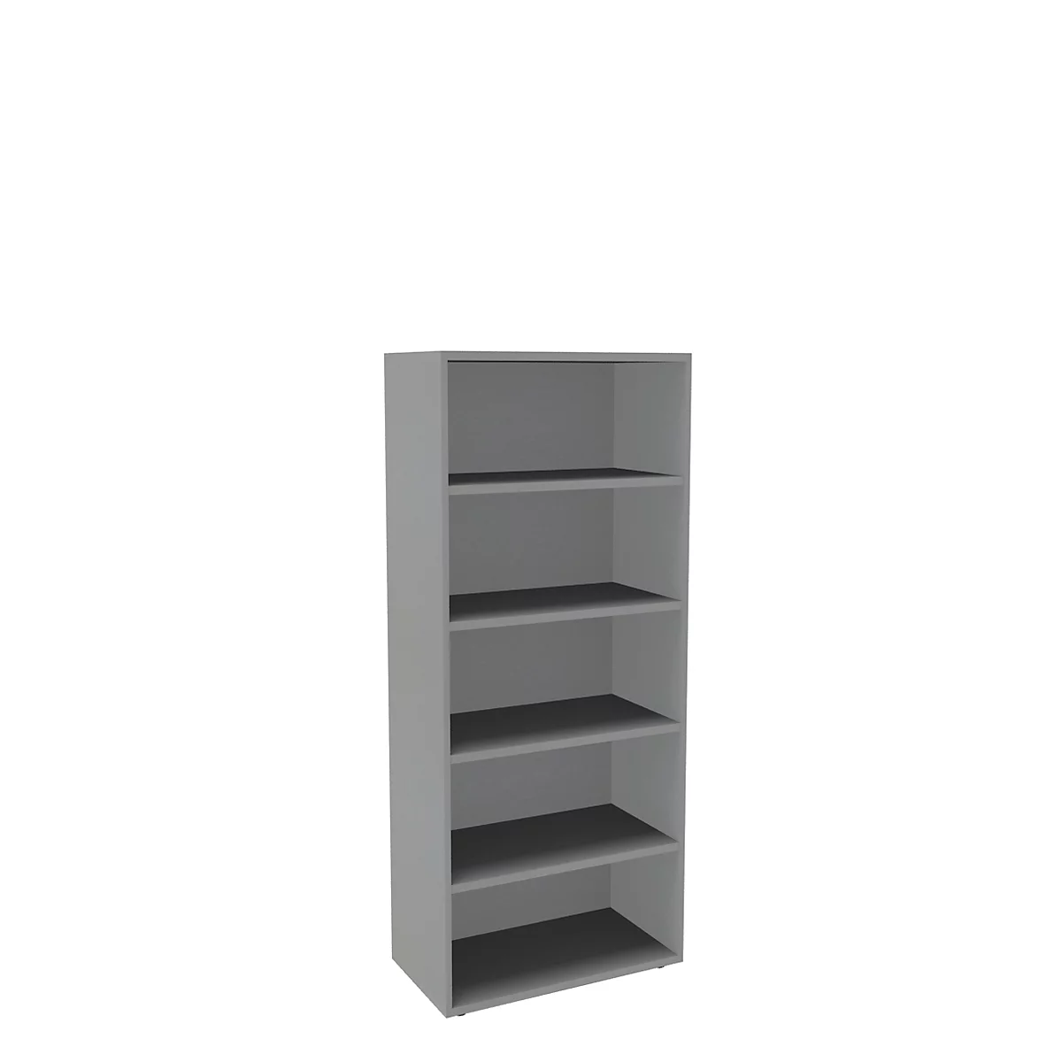 Boekenkast, 5 OH, fijne spaanplaat, B 800 x D 450 x H 1930 mm, zilver